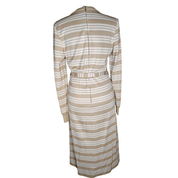 Vintage Kimberly Mod Go Go Knit Dress Size 8 Dacron Polyester Beige Stripe 60's - Picture 4 of 4